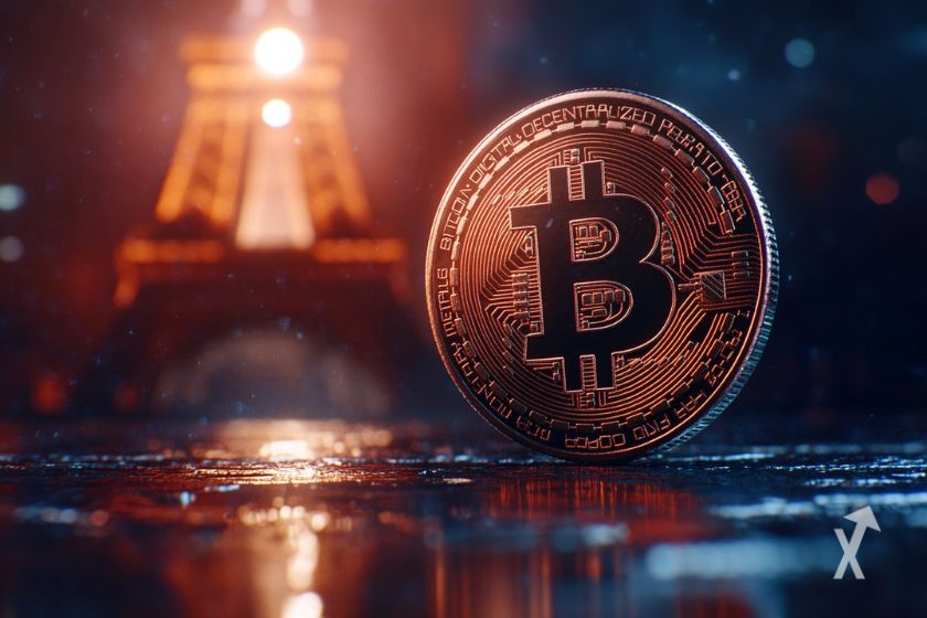 Bitcoin near the Eiffel Tower.