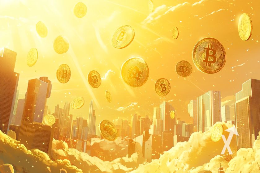 Bitcoin cryptocurrency on abstract background.