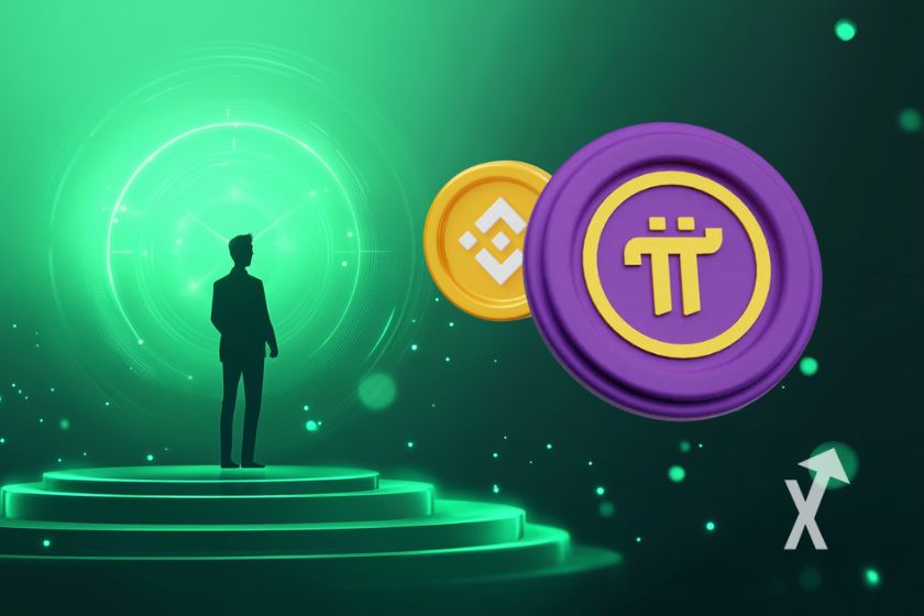 Binance logo on vibrant pink background.