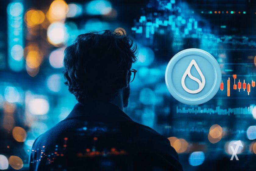 Trader with SUI logo in English.
