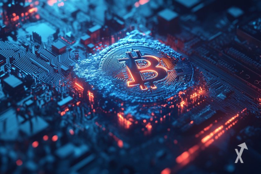 Blue Bitcoin logo icon.