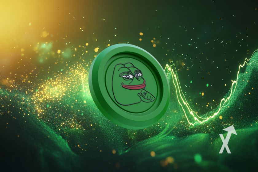 Cartoon frog Pepe on psychedelic background.