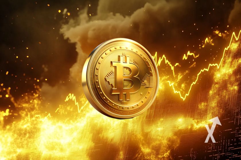 Bitcoin symbol surrounded by digital technology.