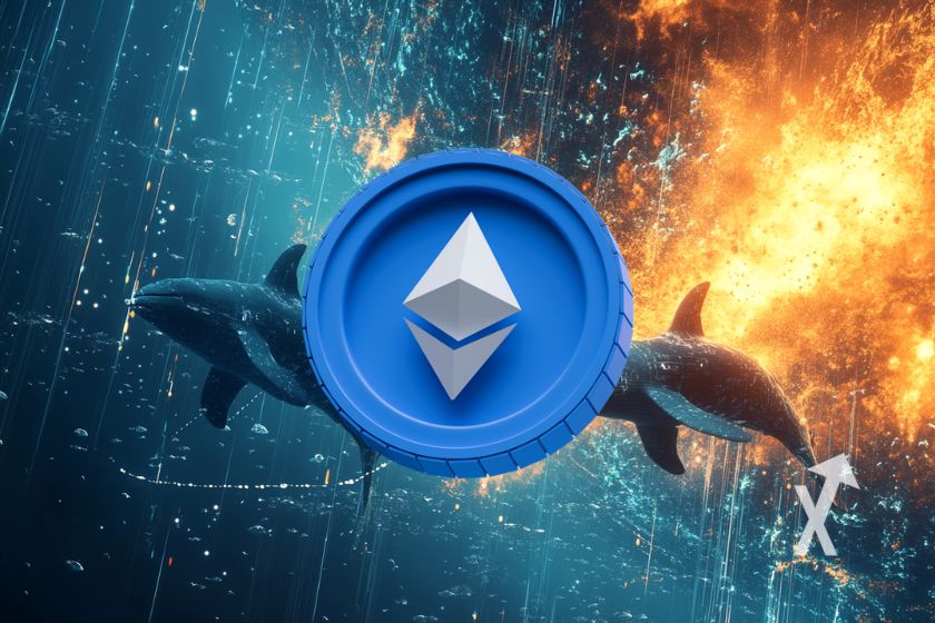 "Ethereum whale swimming in digital ocean"
