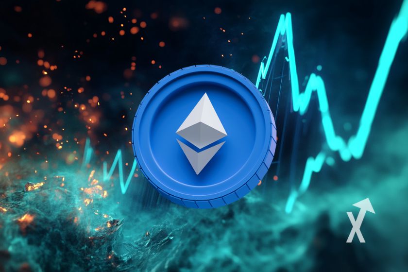 Digital currency Ethereum (ETH) illustration.