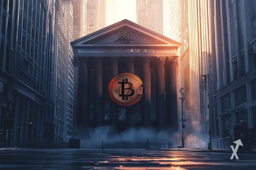 "Bank with Bitcoin logo"