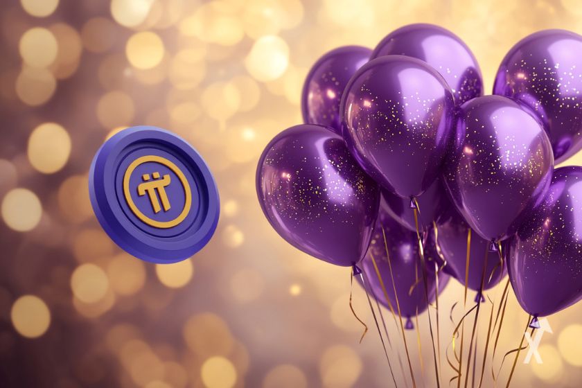 PI token with birthday balloons.