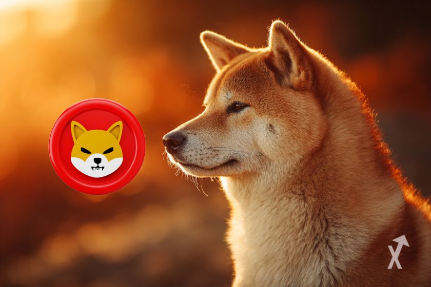 Shiba Inu dog next to SHIB token.