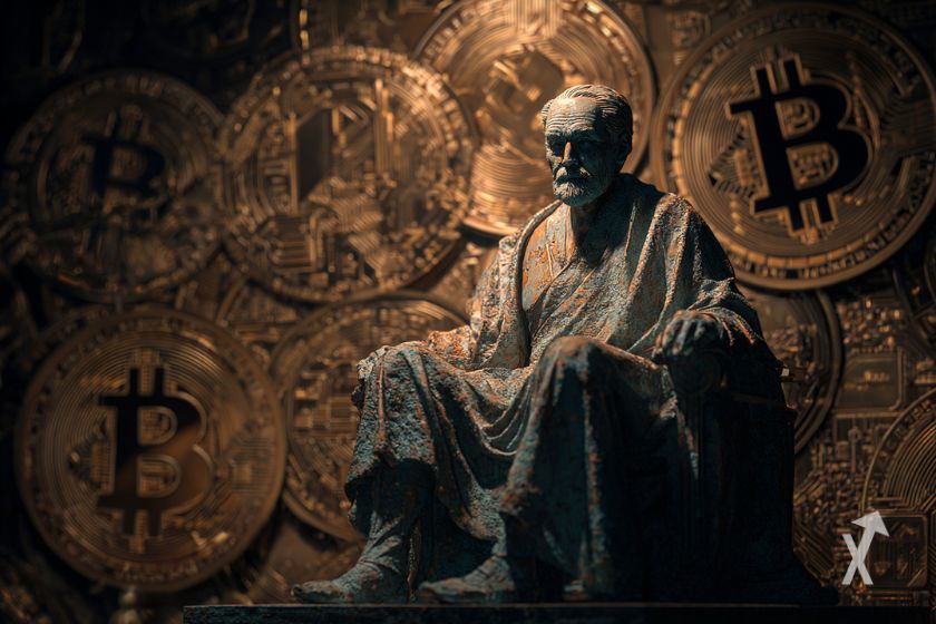 Satoshi Nakamoto statue, a symbolic figure.