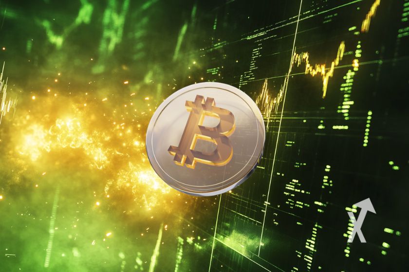 Bitcoin data analysis on digital screen.