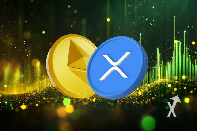 Cryptocurrencies graphic design with vibrant colours.