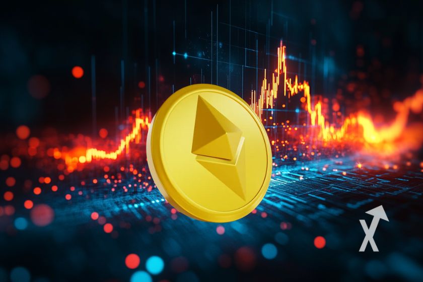 Ethereum (ETH) cryptocurrency symbol illustration.