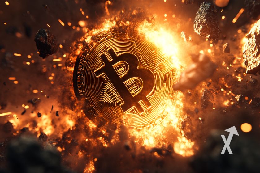Bitcoin long trade concept image.