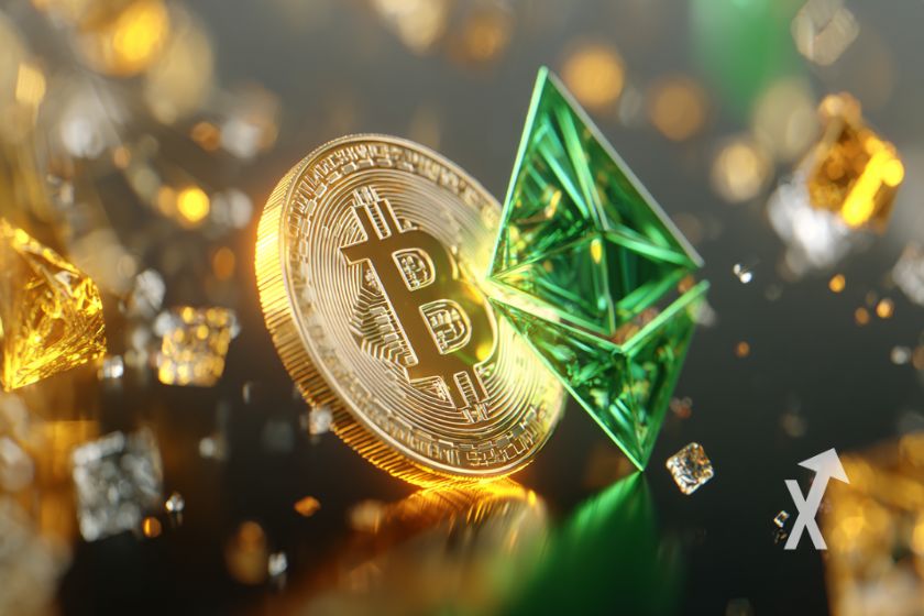 Cryptocurrency trading platform coins illustration.