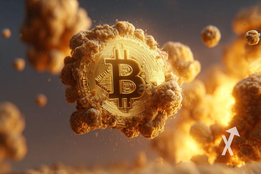 Digital currency Bitcoin logo against background.