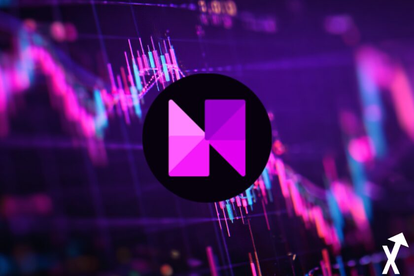 "Colorful neon coin on trading chart"