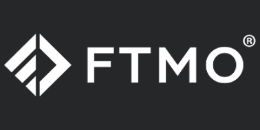 FTMO written in white on a black background with the white logo to its left