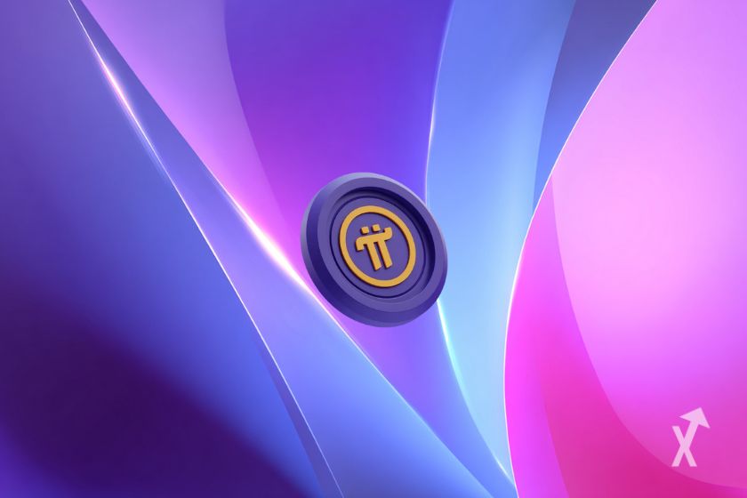 Pi Network token on abstract background.