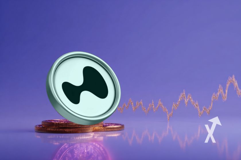 Yellow price trendline on purple background.